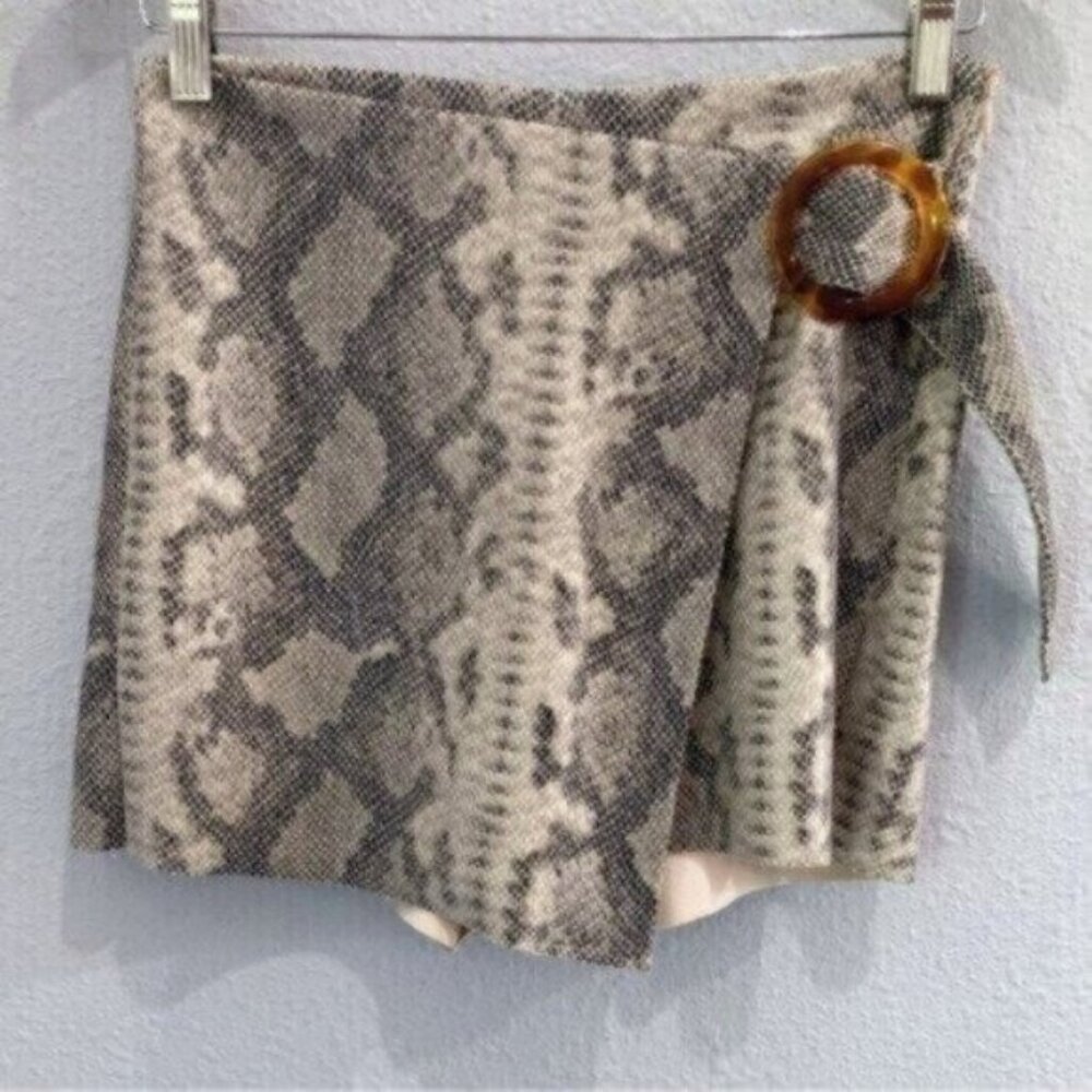 Zara Snake Print Mini Skirt with Brown Accent